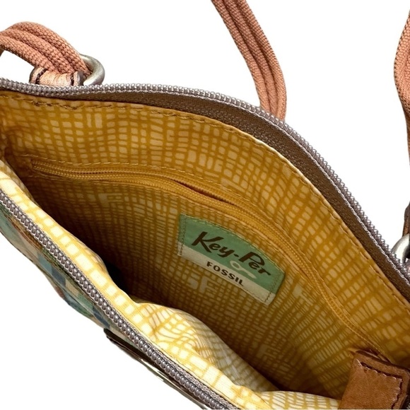 Fossil Key Per Coated Canvas Multicolor Mini Crossbody Bag Leather Trim - Picture 4 of 6